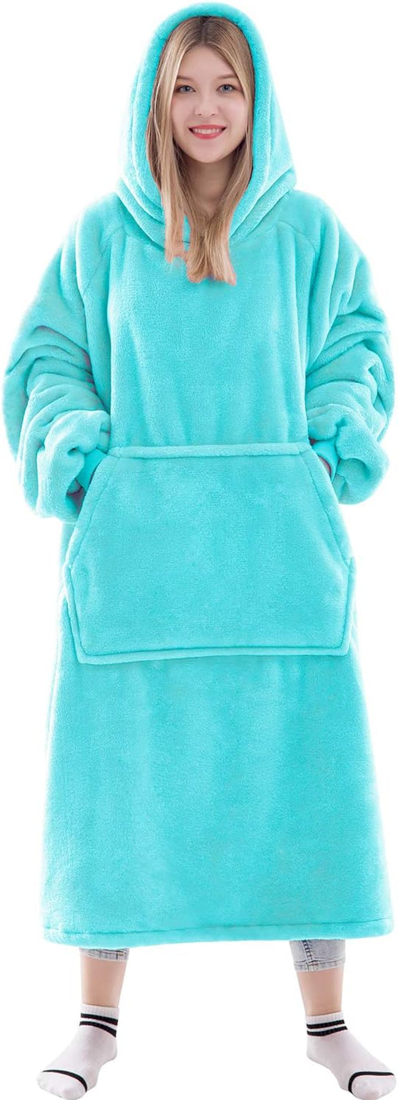 Wearable Blanket Sweatshirt Gifts for Women and Men, Warm and Cozy Giant Blanket Hoodie, Thick Flannel Blanket with Sleeves and Giant Pocket - Dark Gray