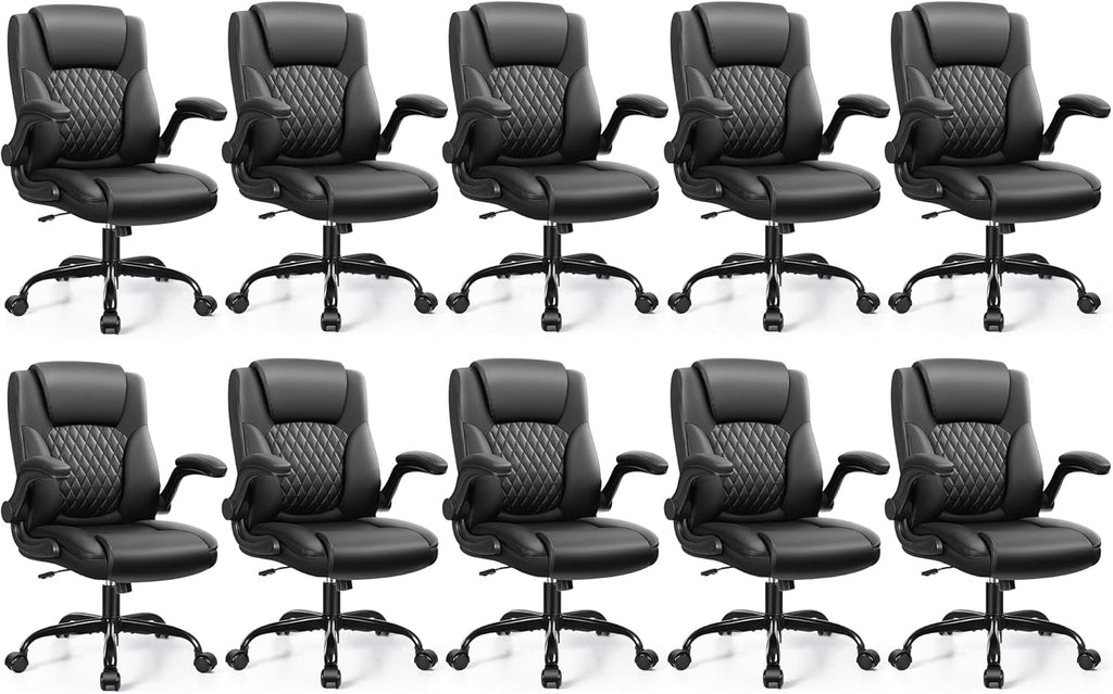Leather Office Chair, PU Home Computer Desk Chairs with Ergonomic Back Support, 360°Swivel Free, Small Gaming Chair with Wheels and Adjustable Armrests, for Short People Use