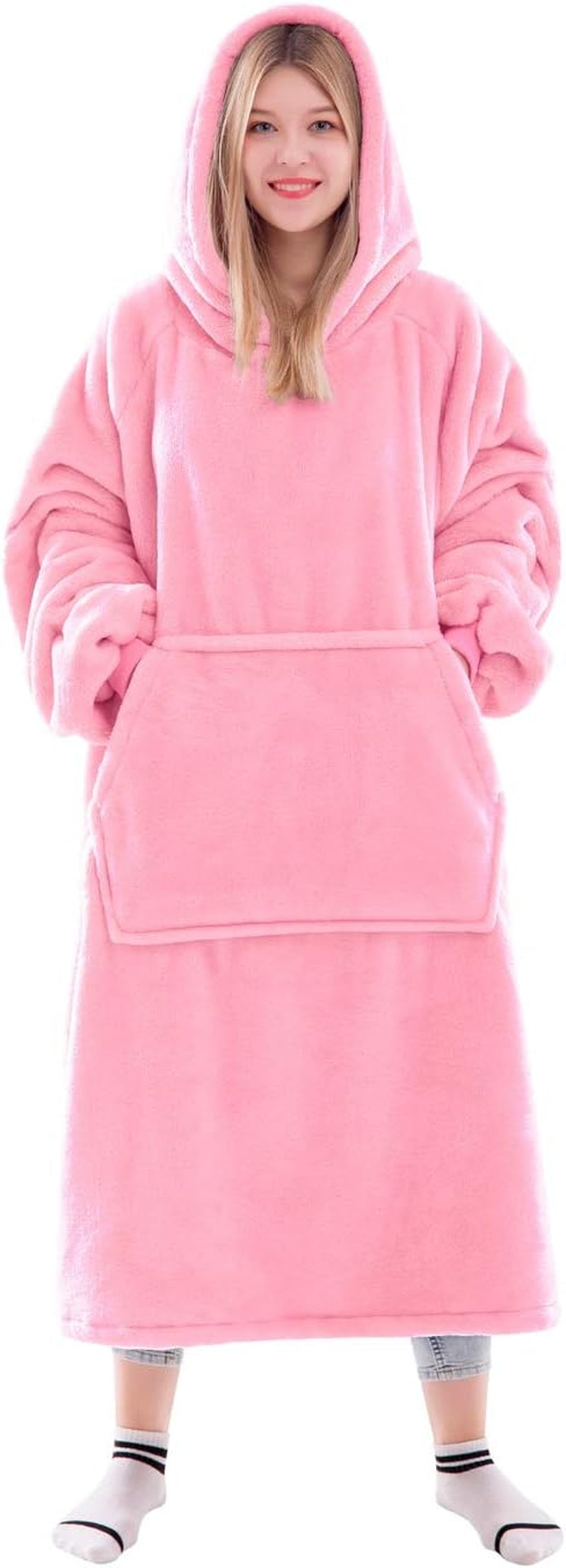 Wearable Blanket Sweatshirt Gifts for Women and Men, Warm and Cozy Giant Blanket Hoodie, Thick Flannel Blanket with Sleeves and Giant Pocket - Dark Gray