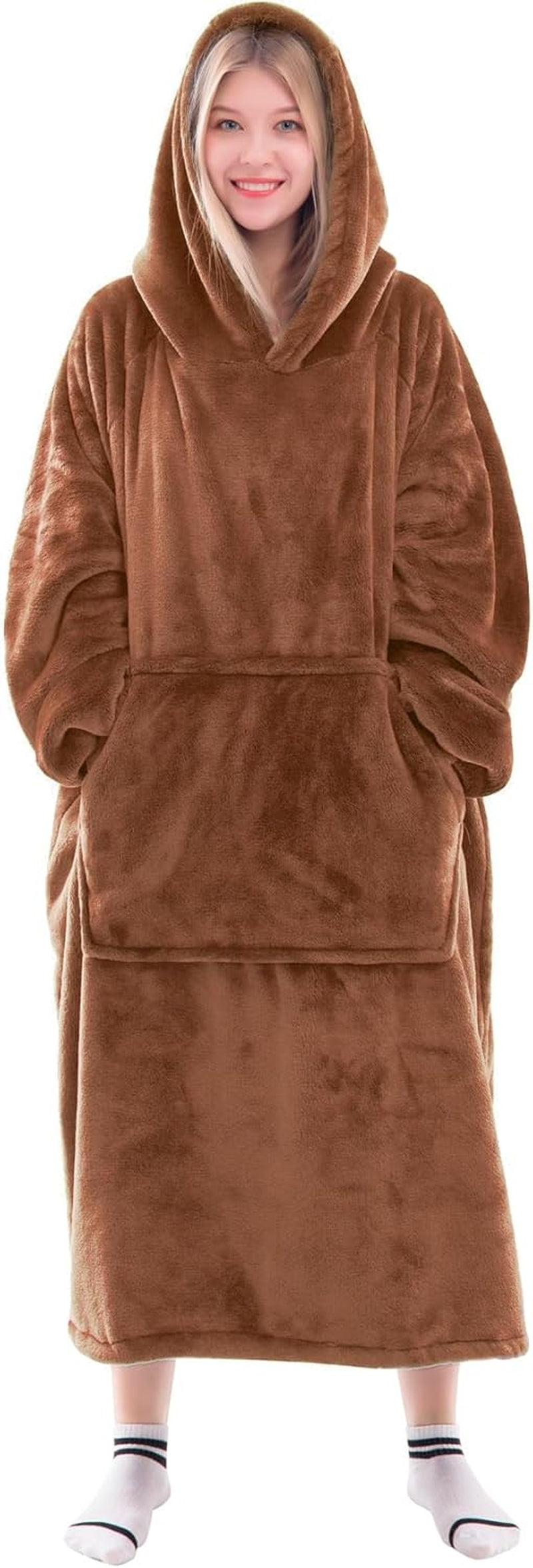 Wearable Blanket Sweatshirt Gifts for Women and Men, Warm and Cozy Giant Blanket Hoodie, Thick Flannel Blanket with Sleeves and Giant Pocket - Dark Gray