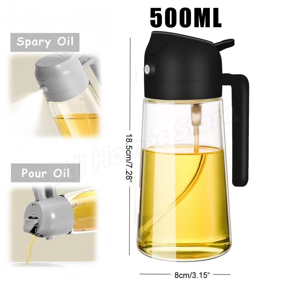 16Oz Oil Dispenser Bottle for Kitchen, 2 in 1 Olive Oil Dispenser and Oil Sprayer, 500Ml Olive Oil Spray Bottle Forjar Cooking