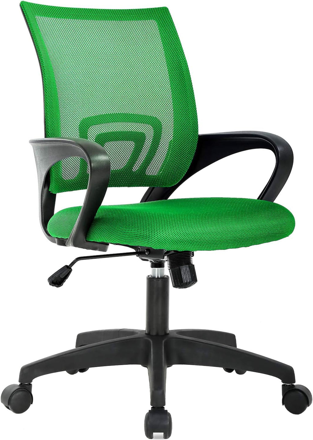 | Ergonomic Office Chair | Mid-Back Swivel Desk Chair | Breathable Backrest & Lumbar Support | Adjustable Height | Sponge Seat | Rolling Wheels | Dark Black | for Adults & Women