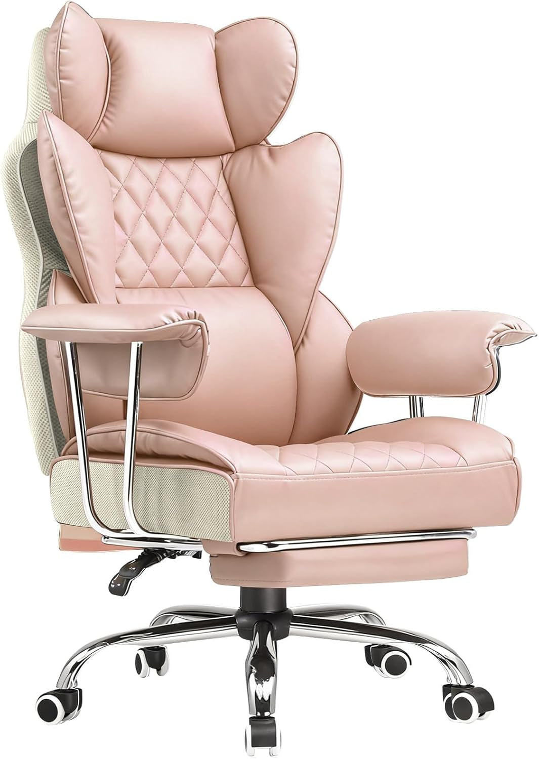 Big and Tall Office Chair, High Back Leather Gaming Chair with Footrest, Executive Ergonomic Office Chair with Pocket Spring Lumbar Support and with Outward Fixed Soft Armrests