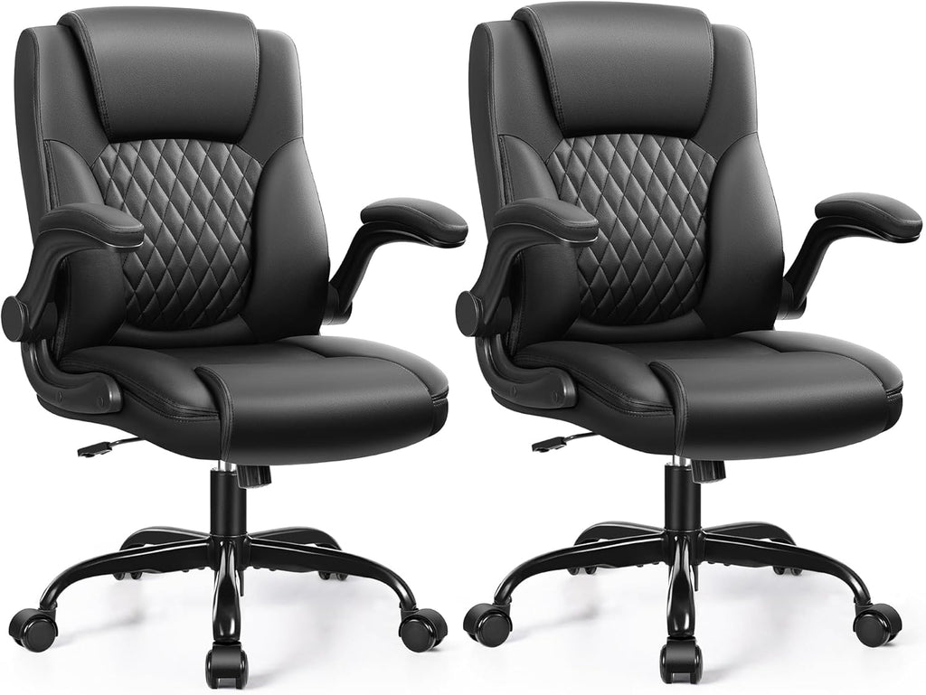 Leather Office Chair, PU Home Computer Desk Chairs with Ergonomic Back Support, 360°Swivel Free, Small Gaming Chair with Wheels and Adjustable Armrests, for Short People Use