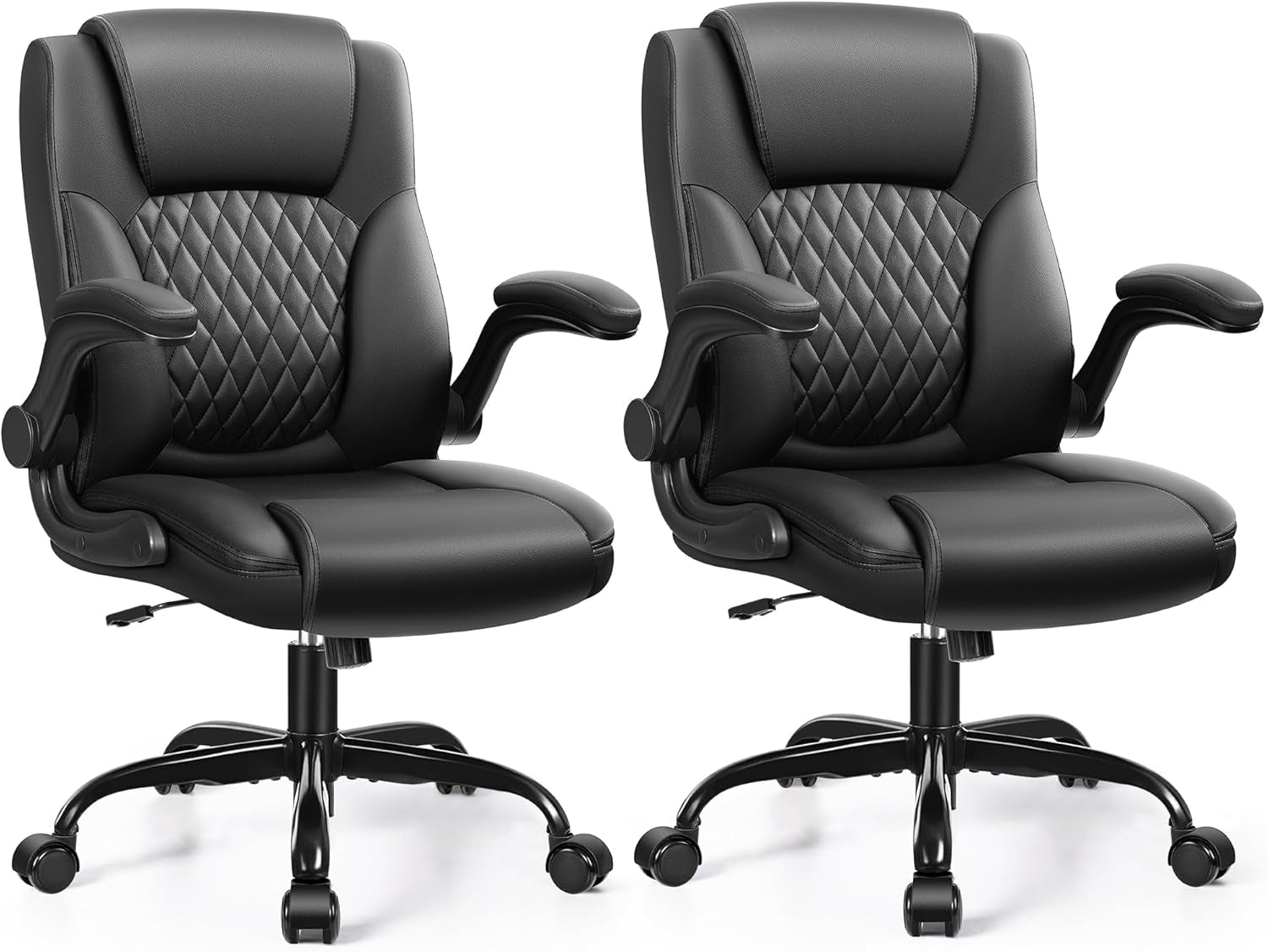 Leather Office Chair, PU Home Computer Desk Chairs with Ergonomic Back Support, 360°Swivel Free, Small Gaming Chair with Wheels and Adjustable Armrests, for Short People Use