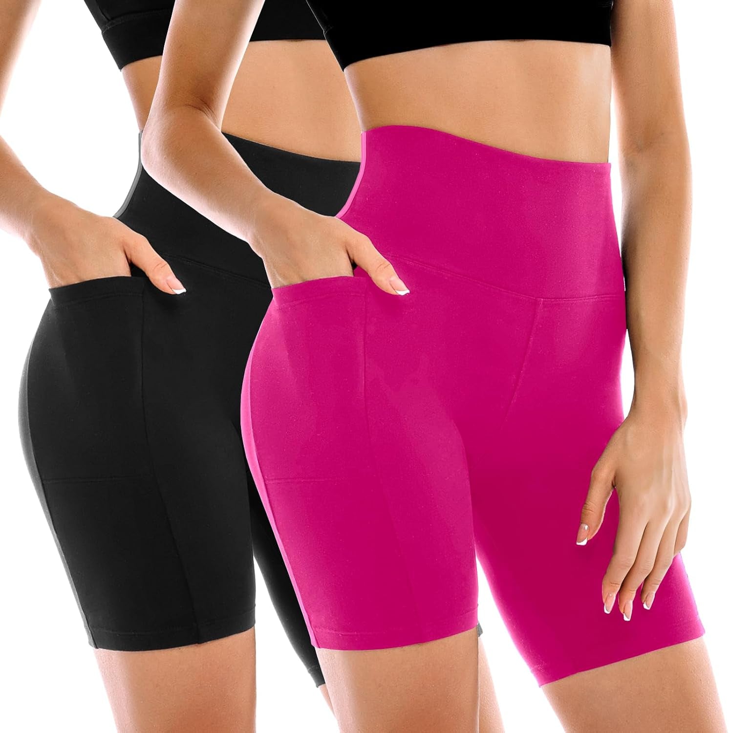2 Pack Womens Biker Shorts with Pockets, High Waisted Yoga Shorts for Women Running Gym and Workout