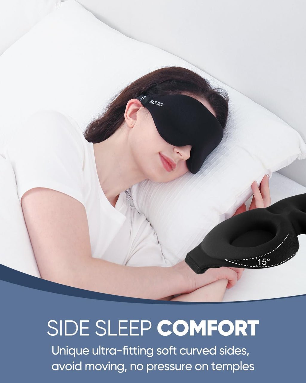 Luxury Sleep Eye Mask for Side Sleeper Men Women, Zero Eye Pressure 3D Sleeping Mask, Light Blocking Patented Design Night Blindfold, Soft Eye Shade Cover for Travel, Black
