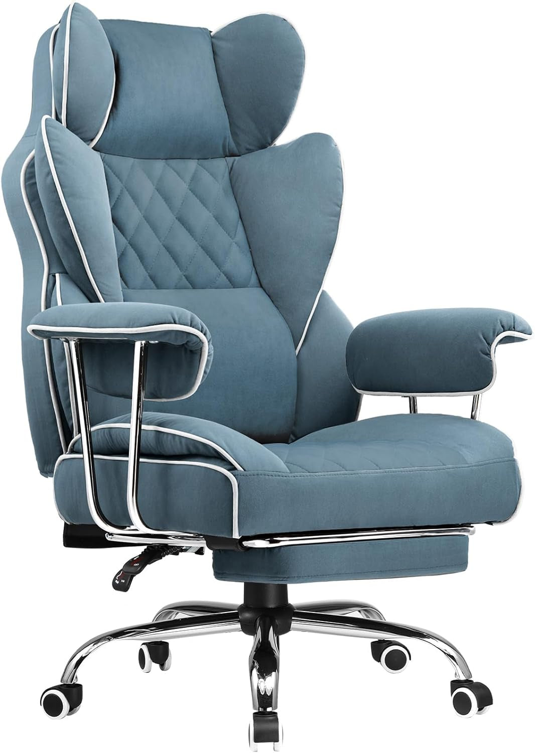 Big and Tall Office Chair, High Back Leather Gaming Chair with Footrest, Executive Ergonomic Office Chair with Pocket Spring Lumbar Support and with Outward Fixed Soft Armrests