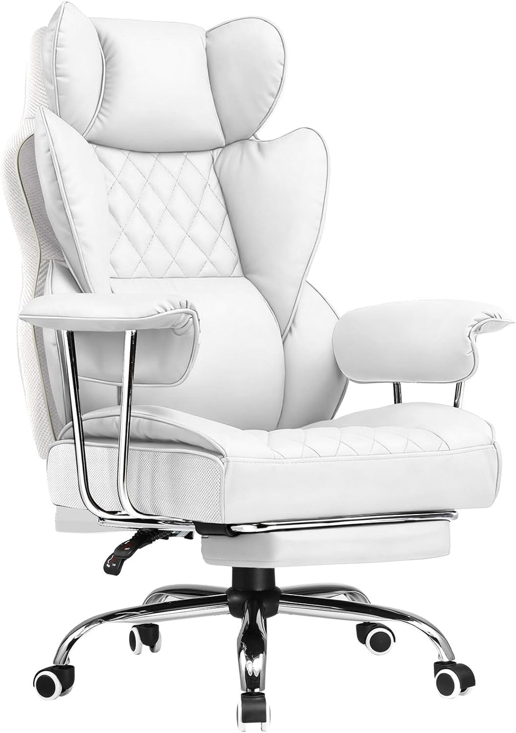 Big and Tall Office Chair, High Back Leather Gaming Chair with Footrest, Executive Ergonomic Office Chair with Pocket Spring Lumbar Support and with Outward Fixed Soft Armrests