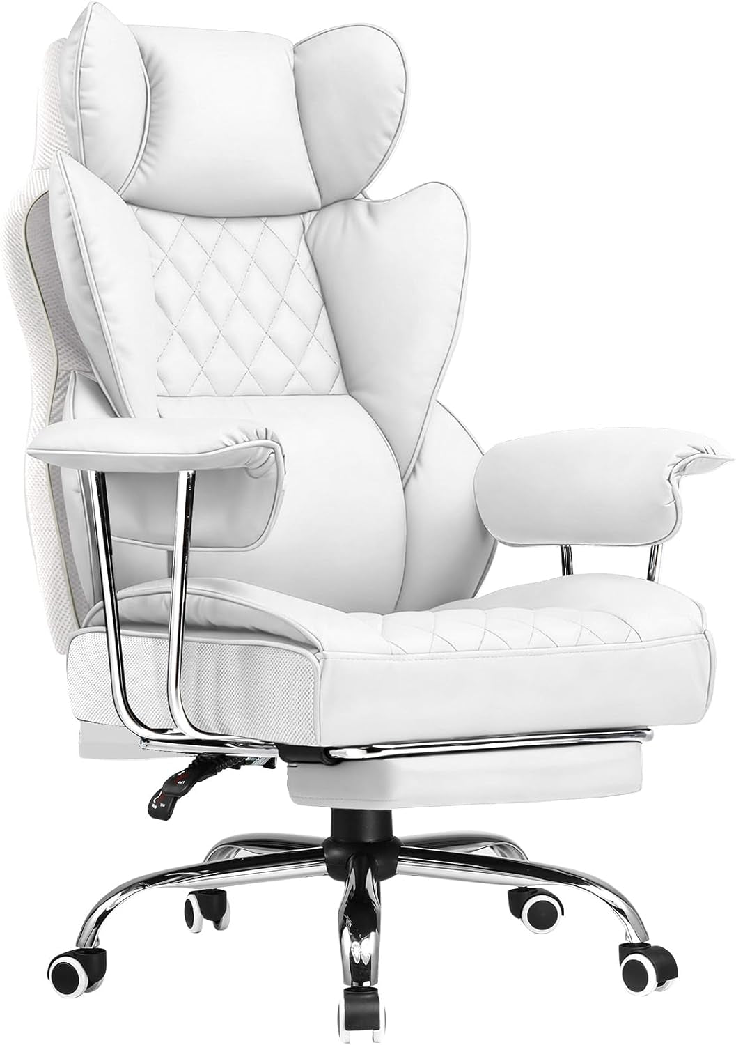 Big and Tall Office Chair, High Back Leather Gaming Chair with Footrest, Executive Ergonomic Office Chair with Pocket Spring Lumbar Support and with Outward Fixed Soft Armrests