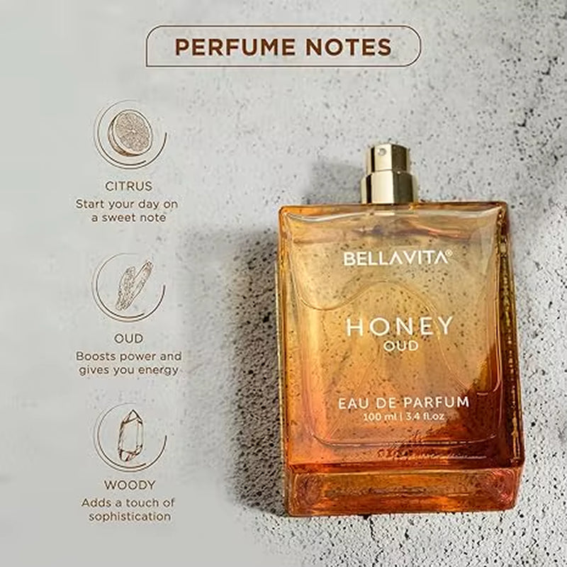 Bellavita Luxury Honey Oud Eau De Parfum Patchouli Vanilla Bergamot Vegan Clean Long-Lasting Unisex Perfume 3.4 Fl. Oz.