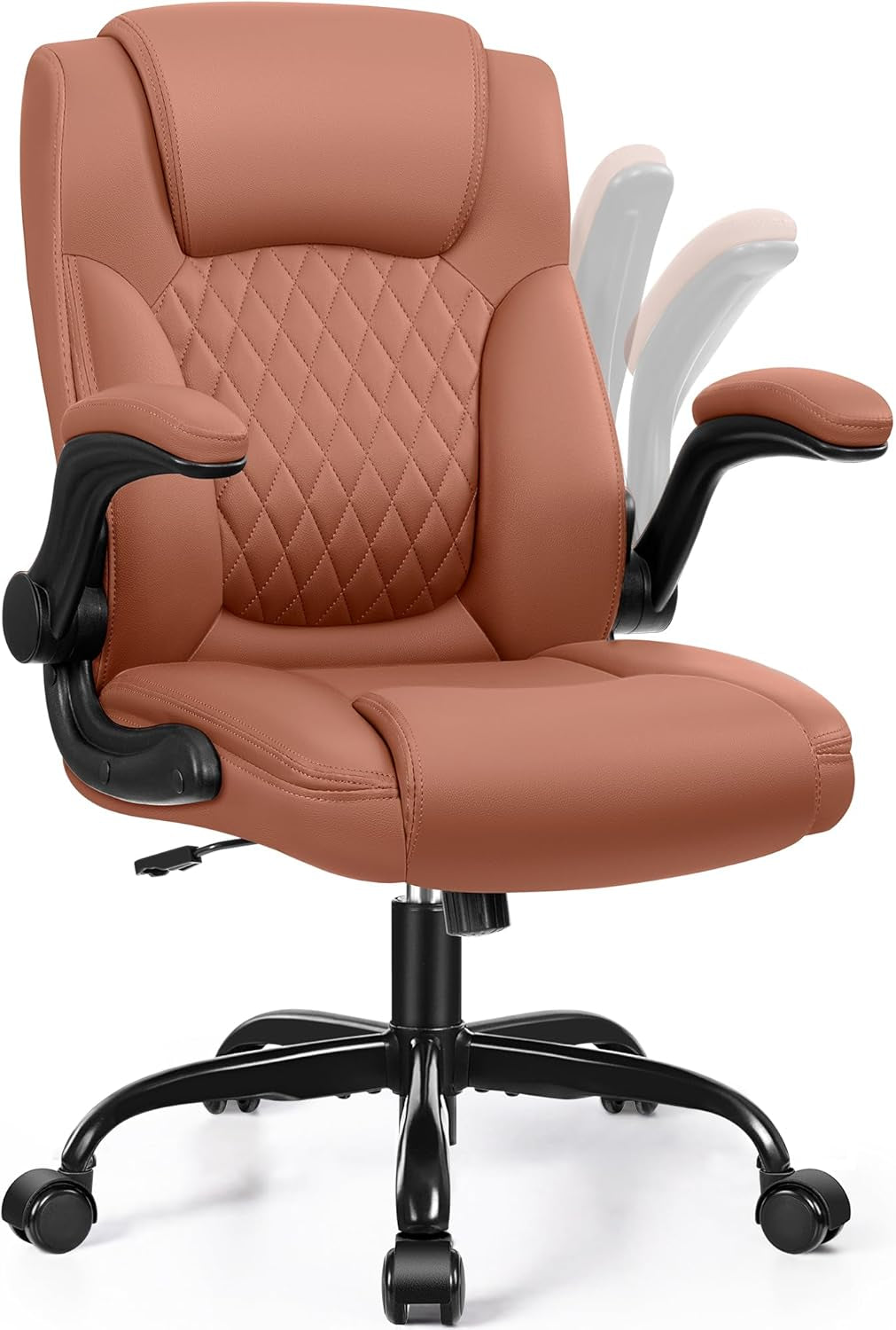 Leather Office Chair, PU Home Computer Desk Chairs with Ergonomic Back Support, 360°Swivel Free, Small Gaming Chair with Wheels and Adjustable Armrests, for Short People Use